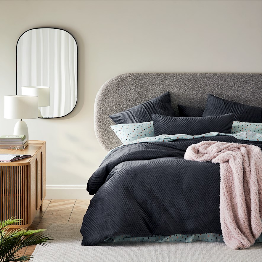 Chevron Dark Slate Velvet Quilted Pillowcases Adairs