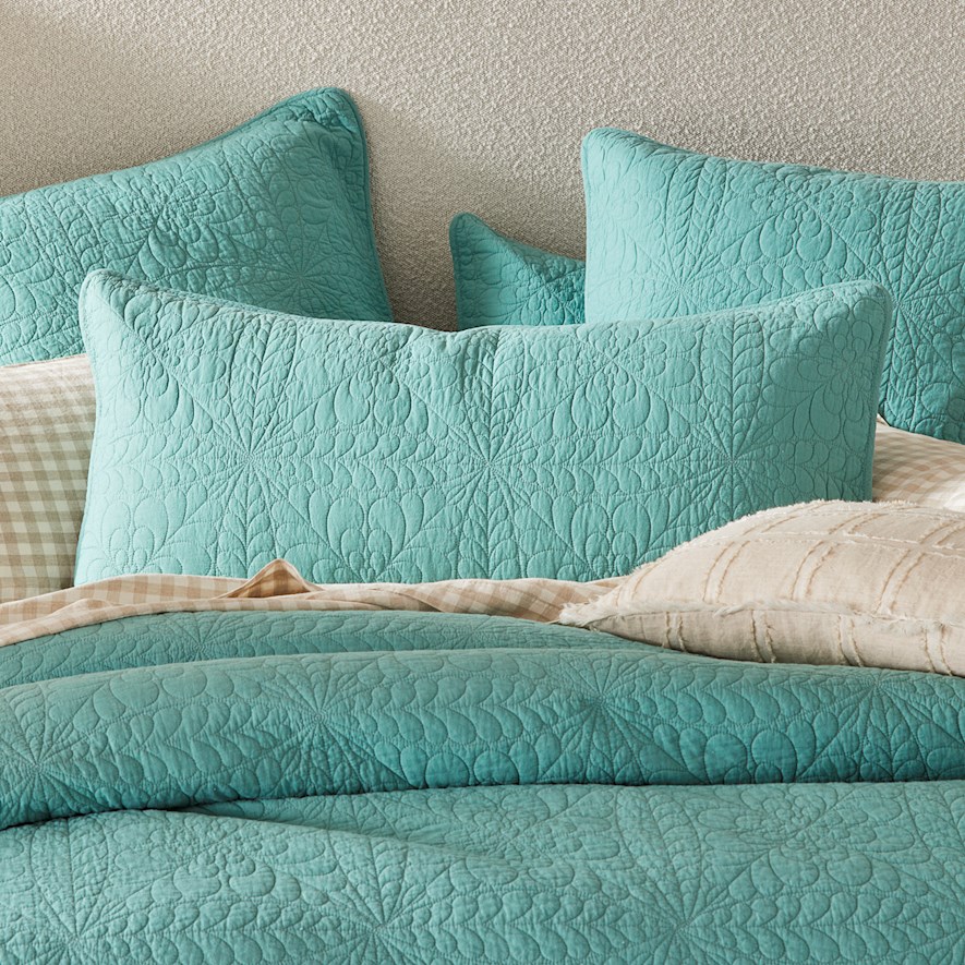 Daisy Turquoise Quilted Pillowcases Adairs