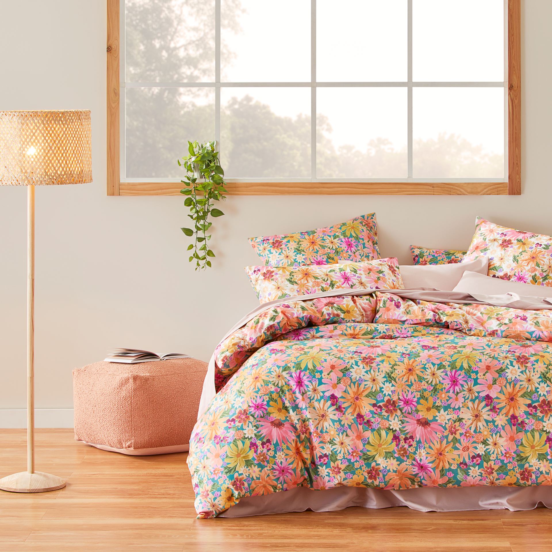 Alexa Floral Coral Quilt Cover, Bedroom