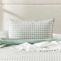 Vintage Washed Linen Eucalyptus Check Pillowcases