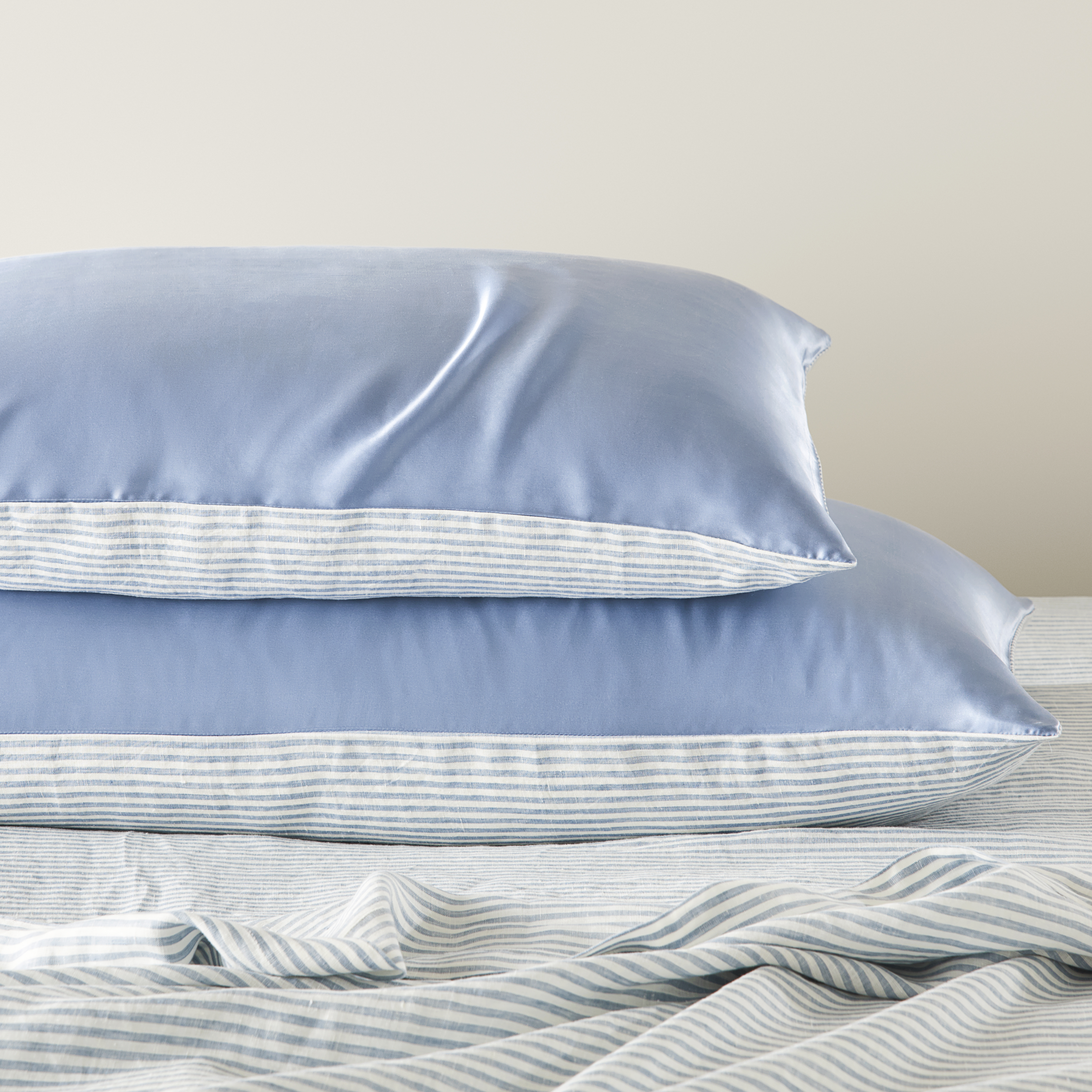 Vintage Washed Linen Silk Blue Stripe Pillowcase Pair Adairs