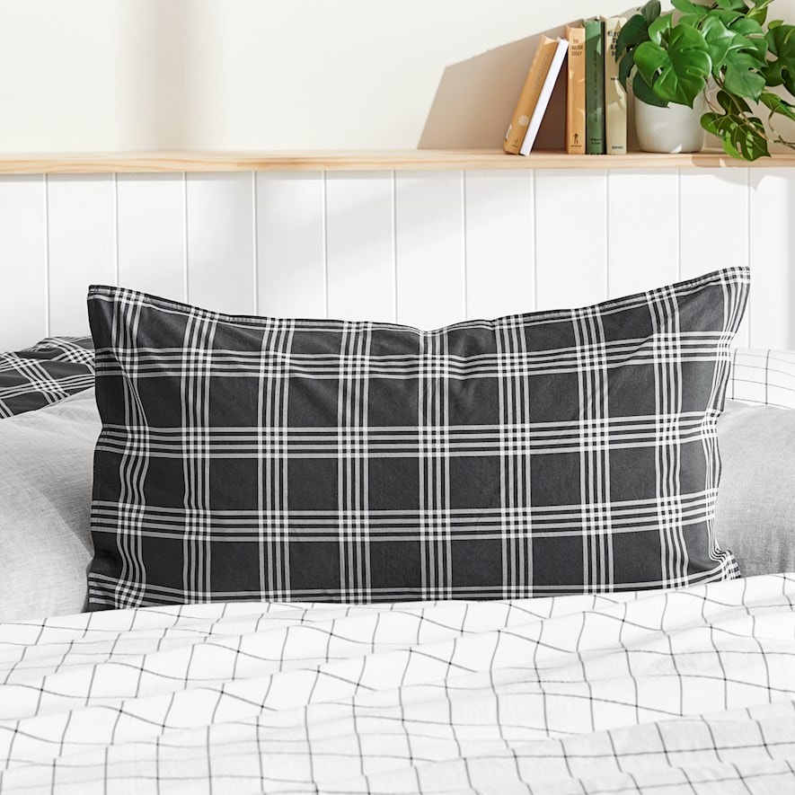 Stonewashed Cotton Printed Black Checkerboard Pillowcases Adairs