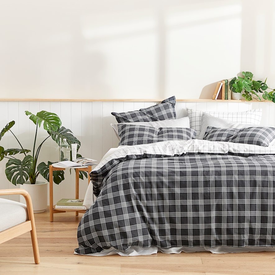 Stonewashed Cotton Printed Black Checkerboard Pillowcases Adairs