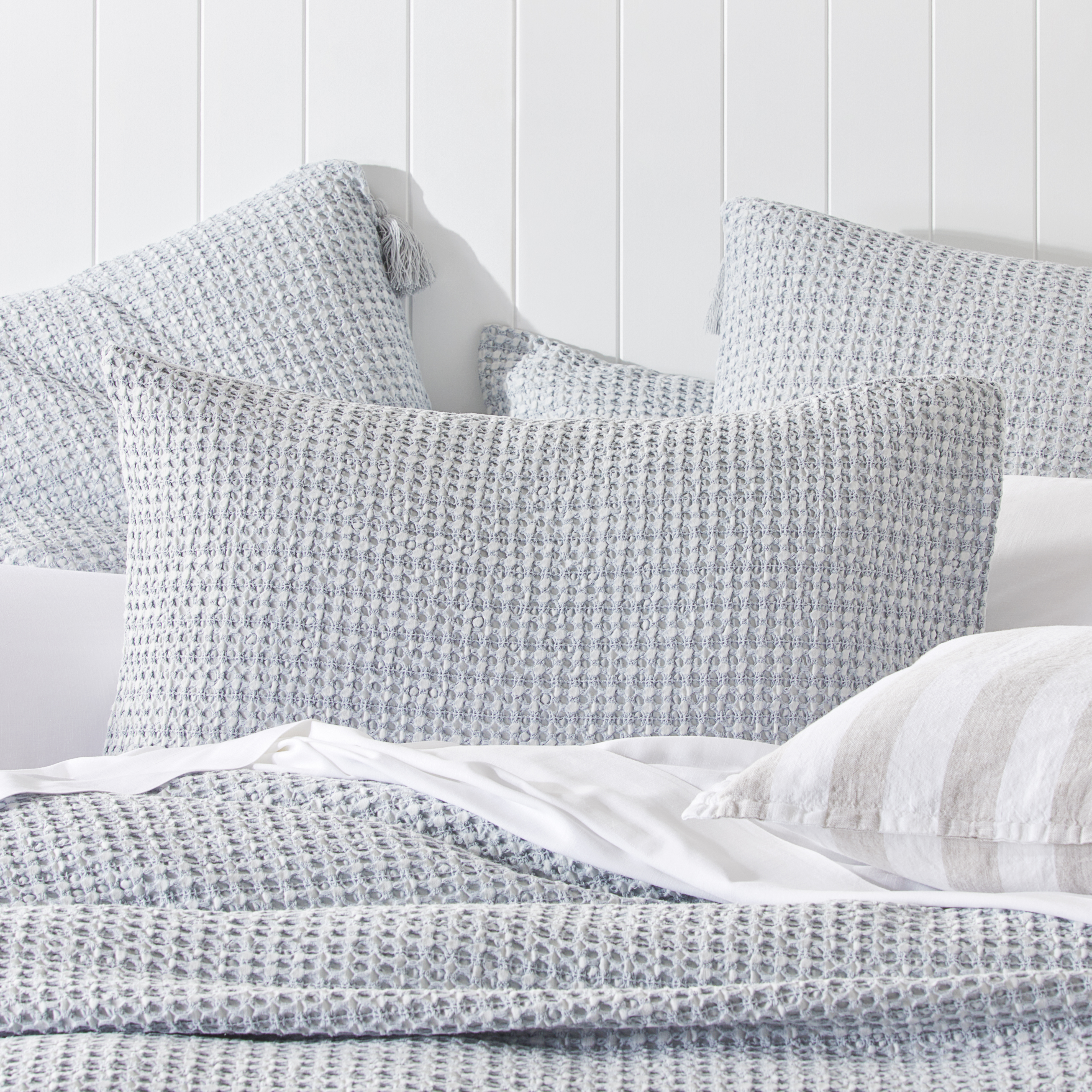 Ren Blue Grey Waffle Pillowcases Adairs