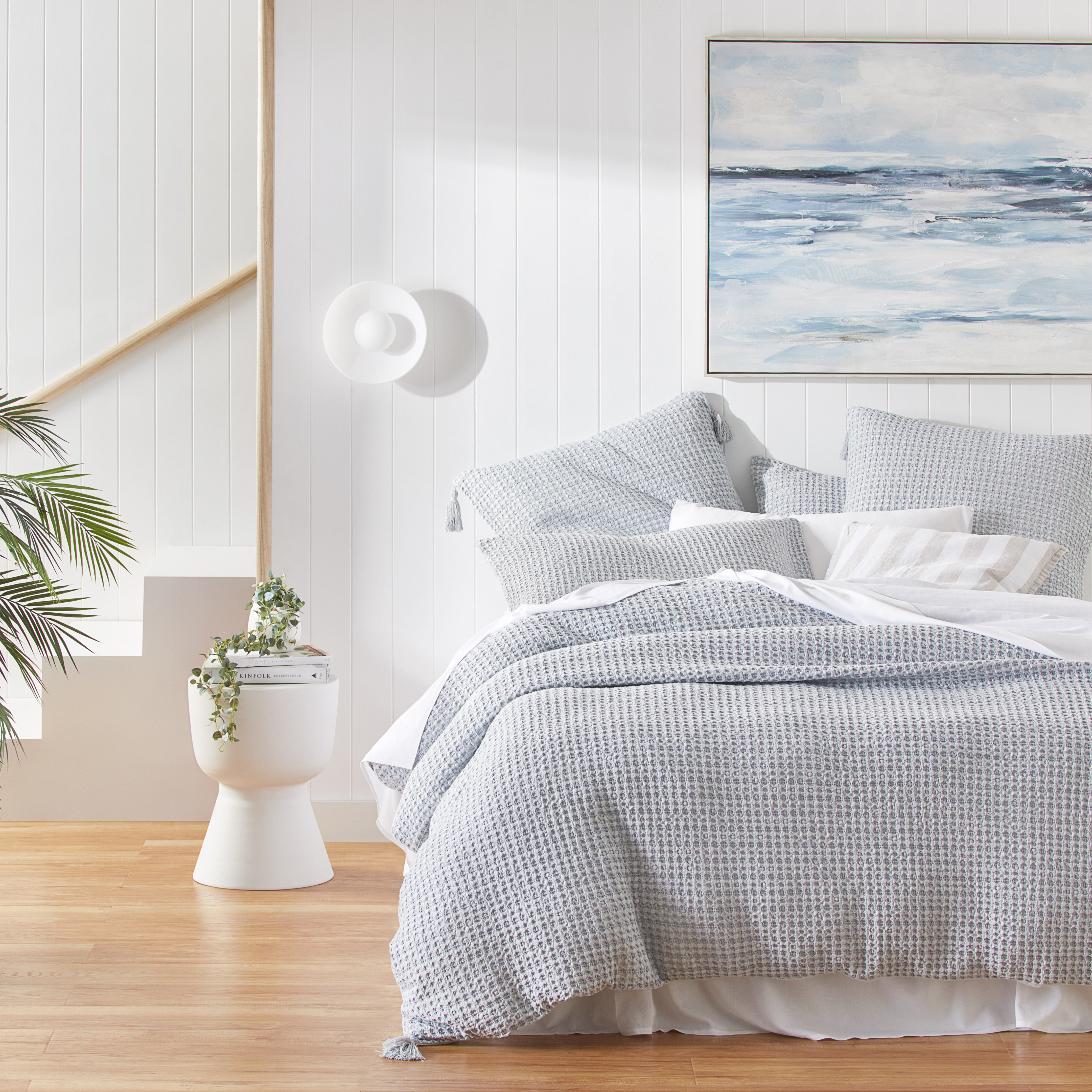 Ren Blue Grey Waffle Pillowcases Adairs