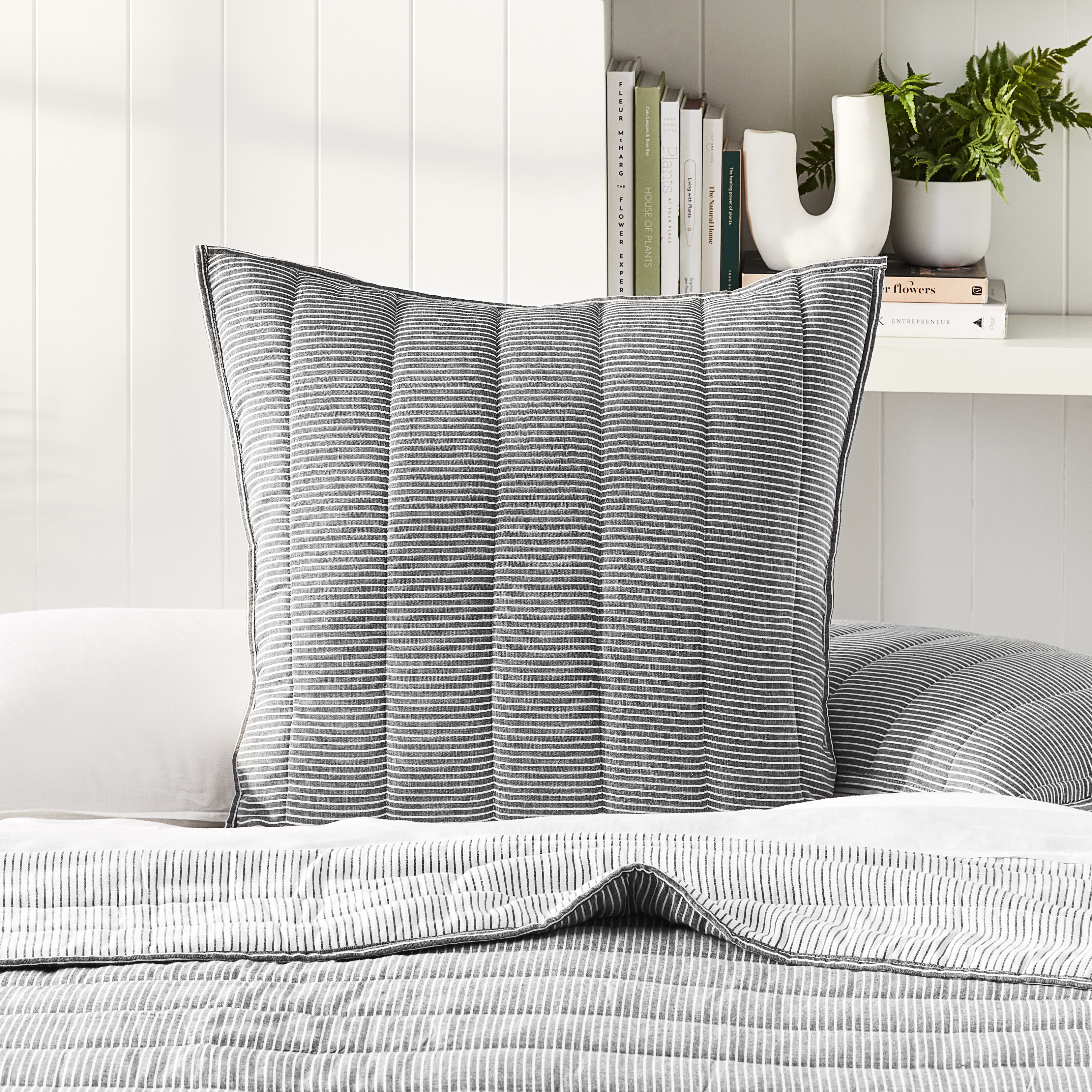 Cove Off White & Onyx Stripe Quilted Pillowcases Adairs