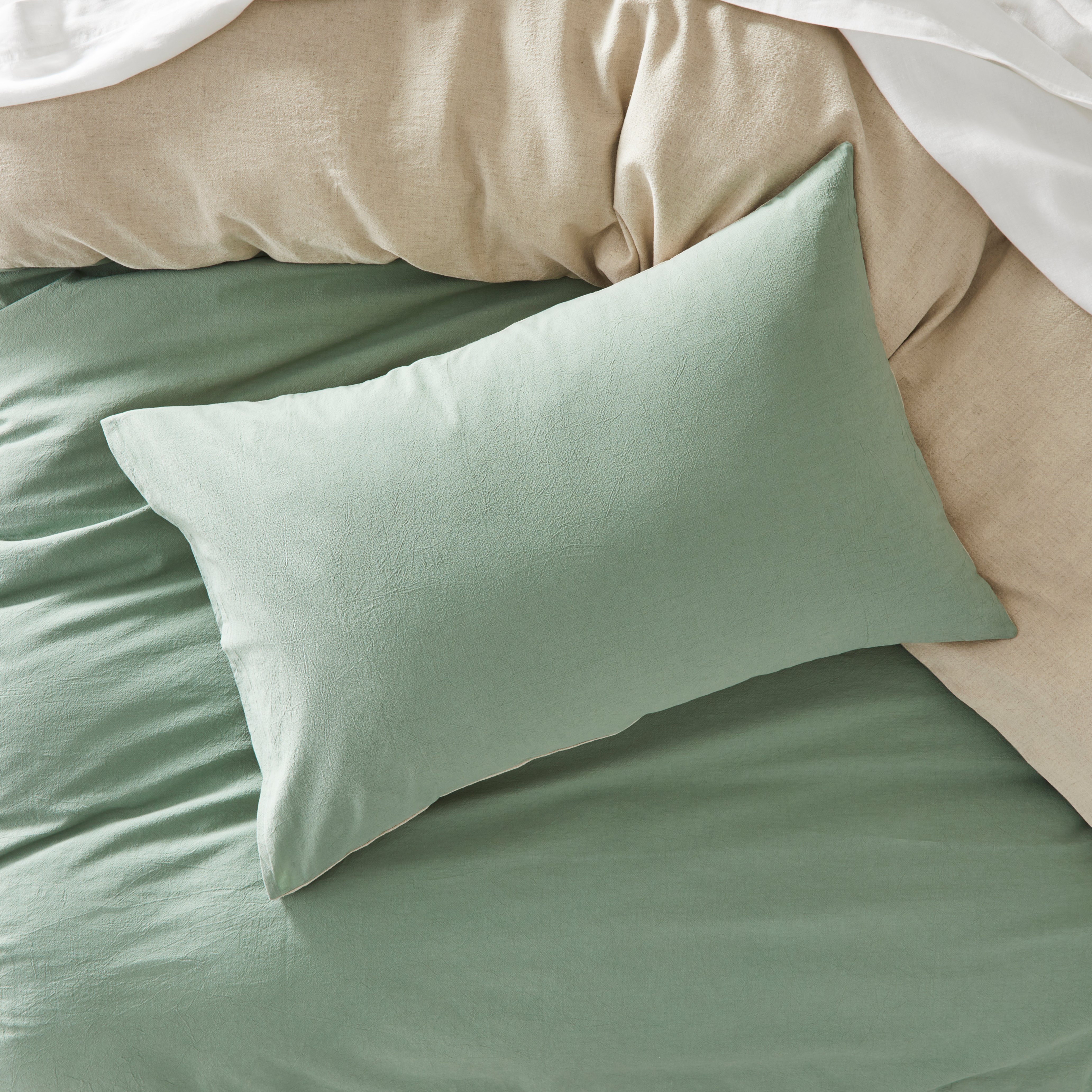 Olsen Linen Cotton Natural & Eucalyptus Quilt Cover Set + Separates