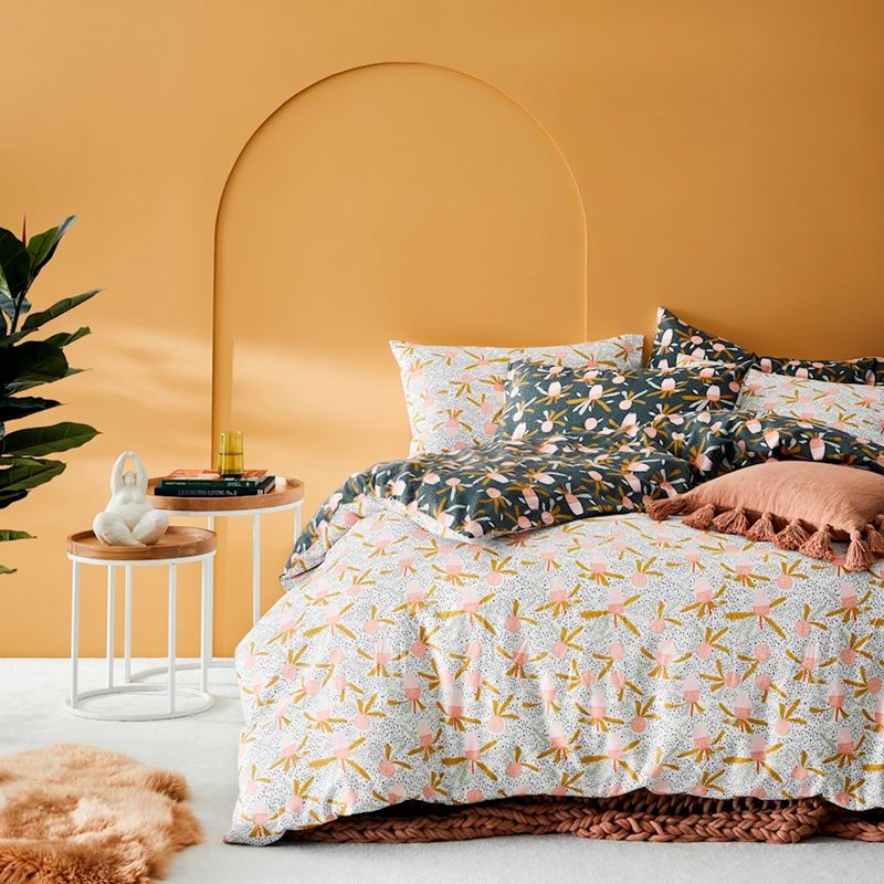 Printed White Banksia Flannelette Quilt Cover Set + Separates