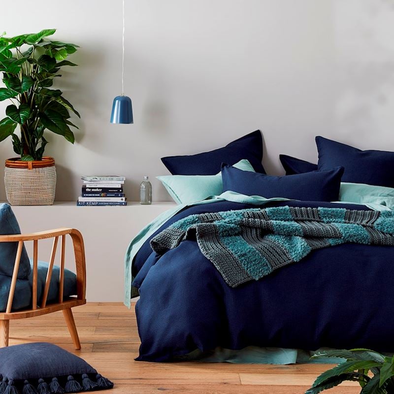 Berlin Navy Waffle Quilt Cover Set + Separates