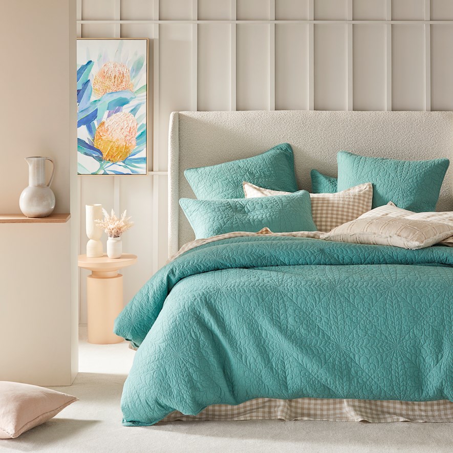 Daisy Turquoise Quilted Quilt Cover Separates Adairs