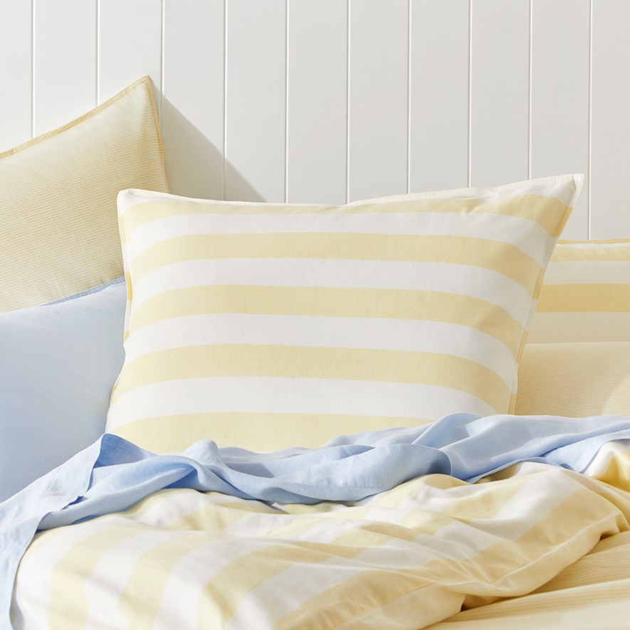 Vintage Washed Linen Cotton Pastel Lemon Quilt Cover Set | Adairs