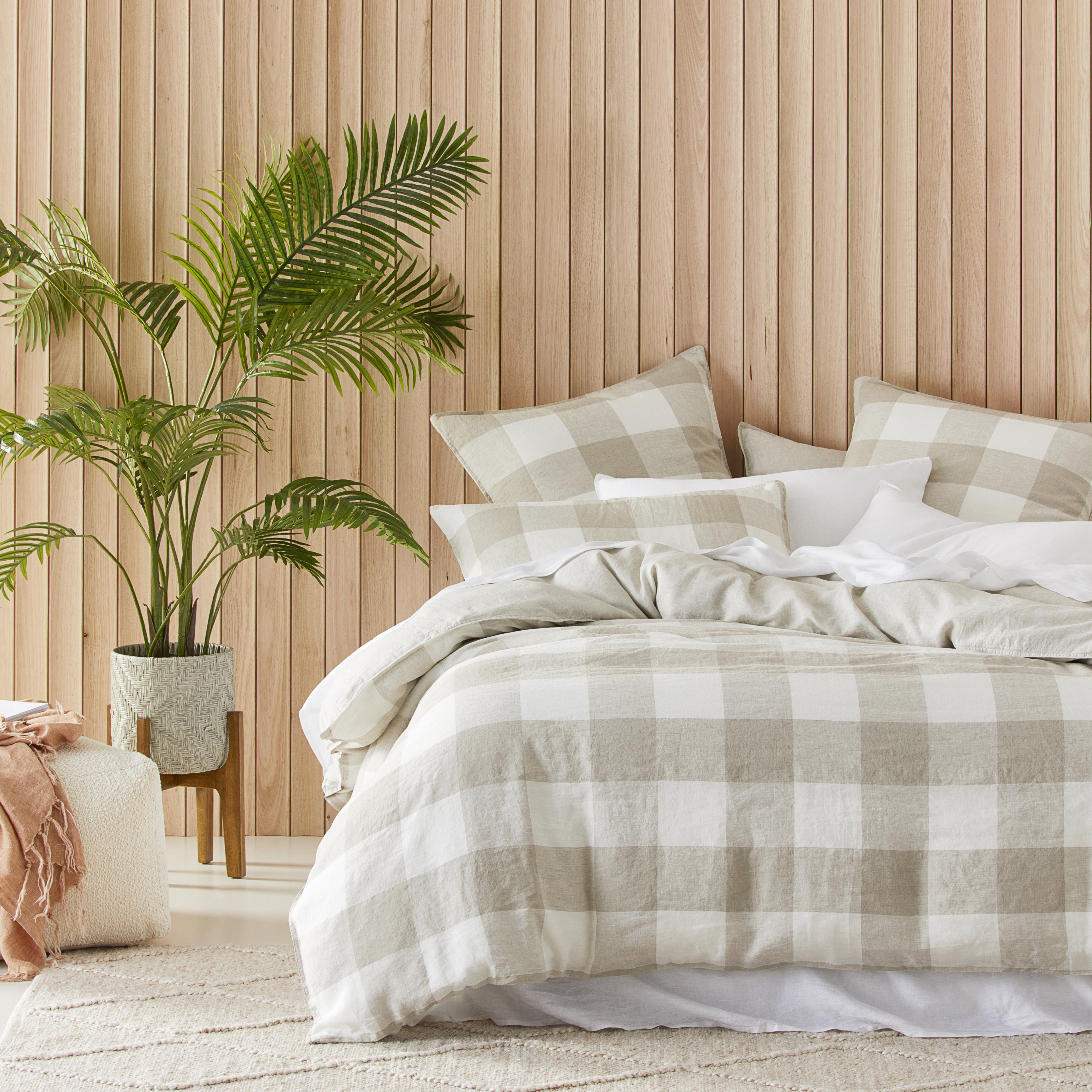 Check Pattern Bed Linen Vintage Washed Linen Large Linen Check Quilt Cover Separates | Adairs