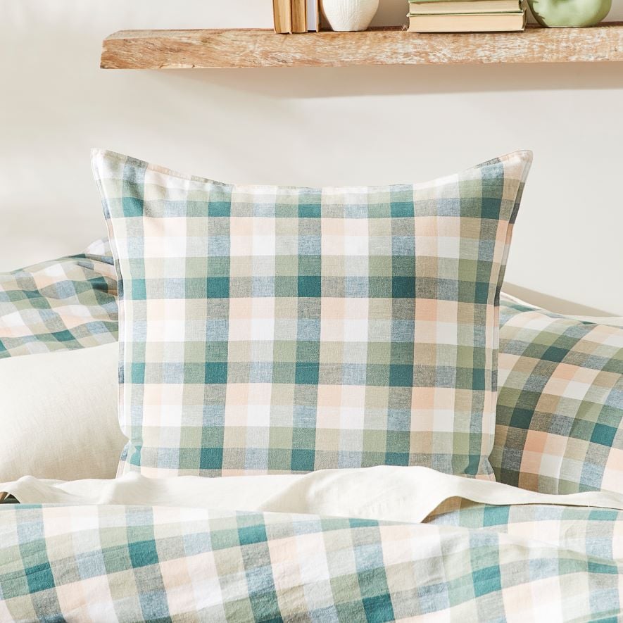 Vintage Washed Linen Cotton Greenery Check Pillowcases Adairs