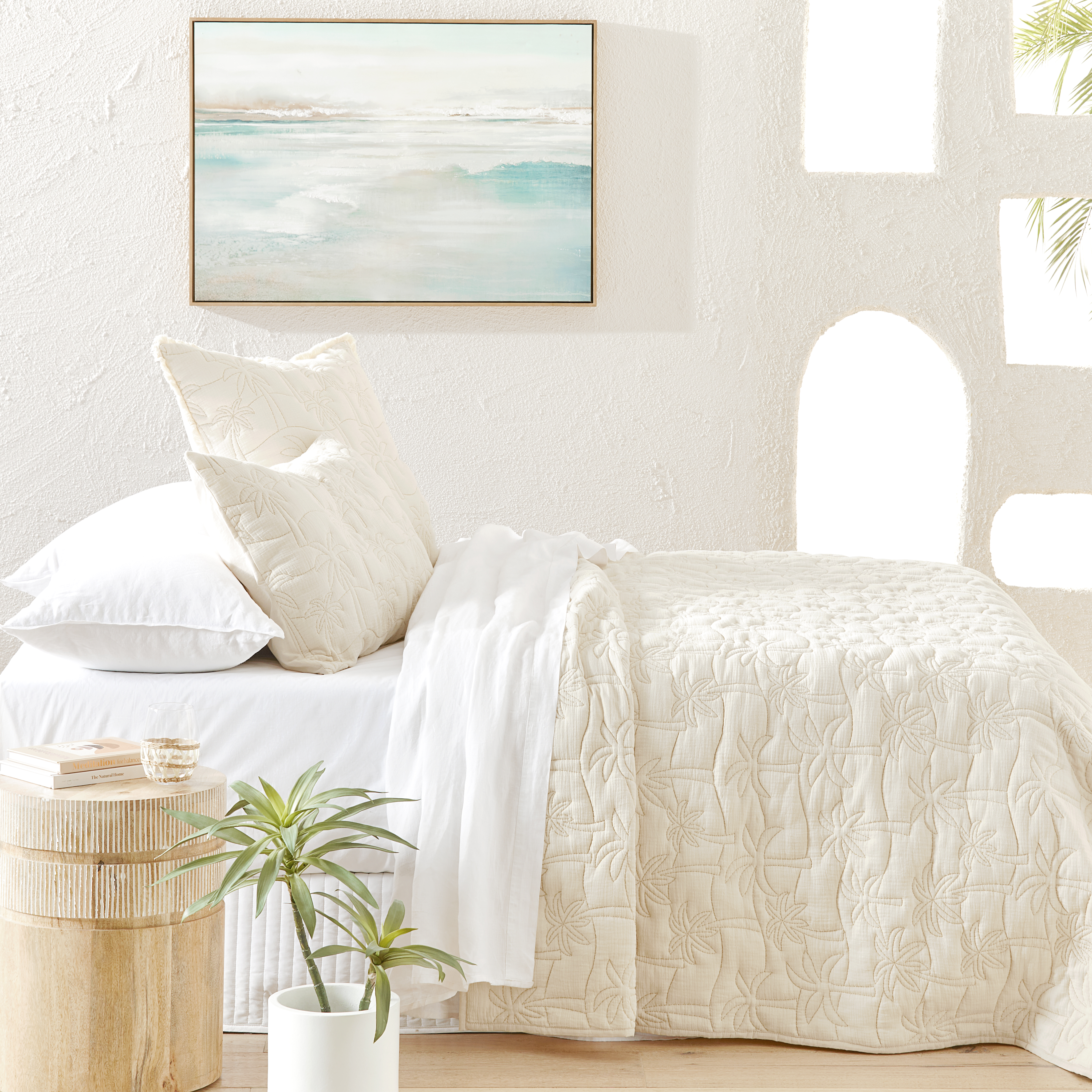 Palm Cove Natural Quilted Pillowcases Adairs