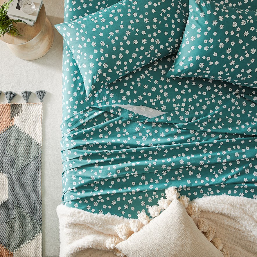 Perfect Green Floral Cotton Percale Sheet Set Adairs