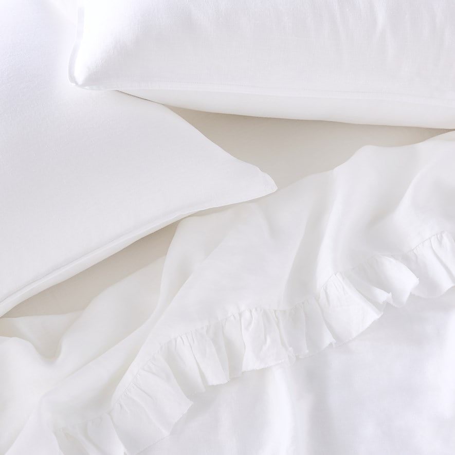 Vintage Washed Linen Ruffle White Flat Sheet Adairs