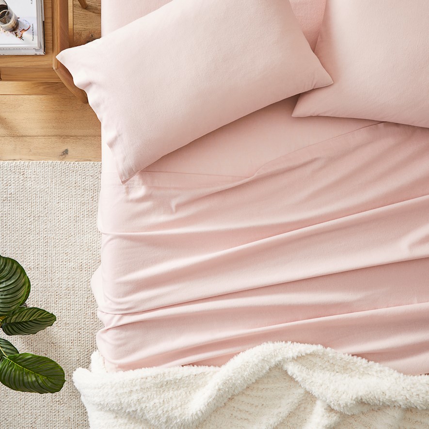 Plain Dyed Pink Flannelette Sheet Set Adairs
