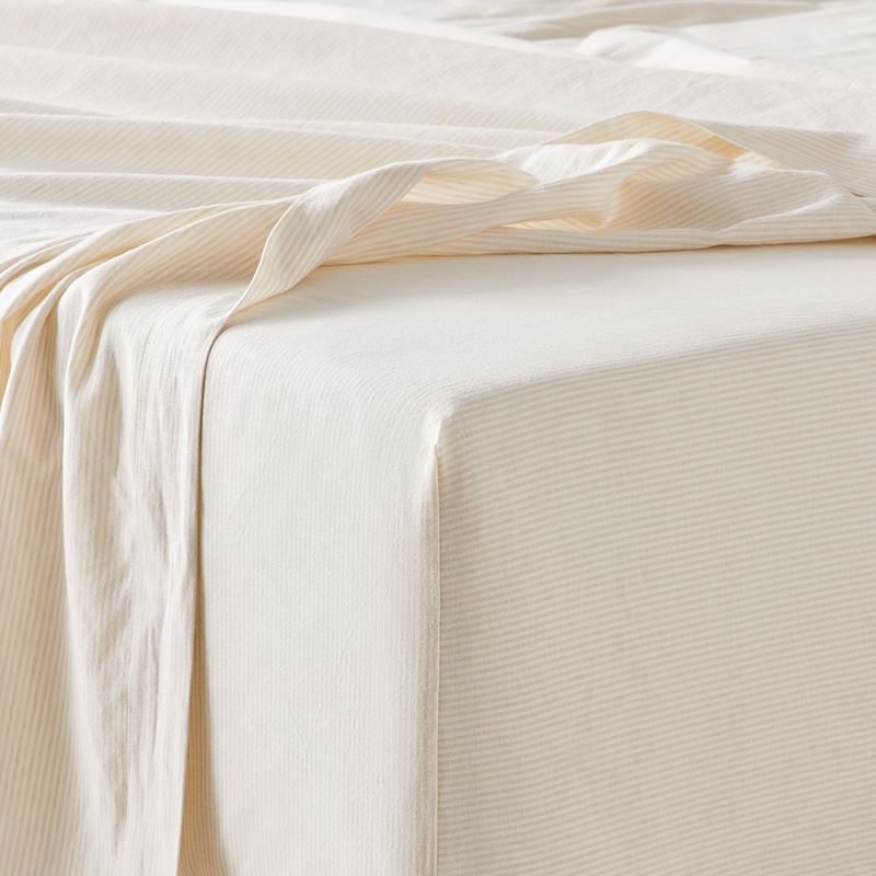 Vintage Washed Linen Cotton Sand Stripe Sheet Set