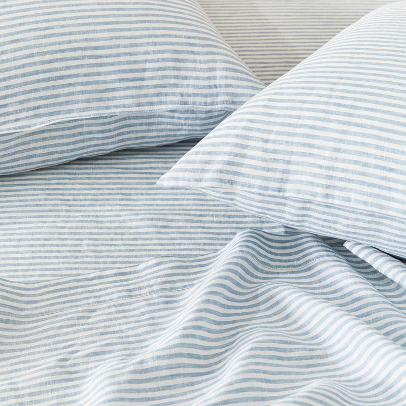 Vintage Washed Linen Blue Stripe Sheet Set + Pillowcases
