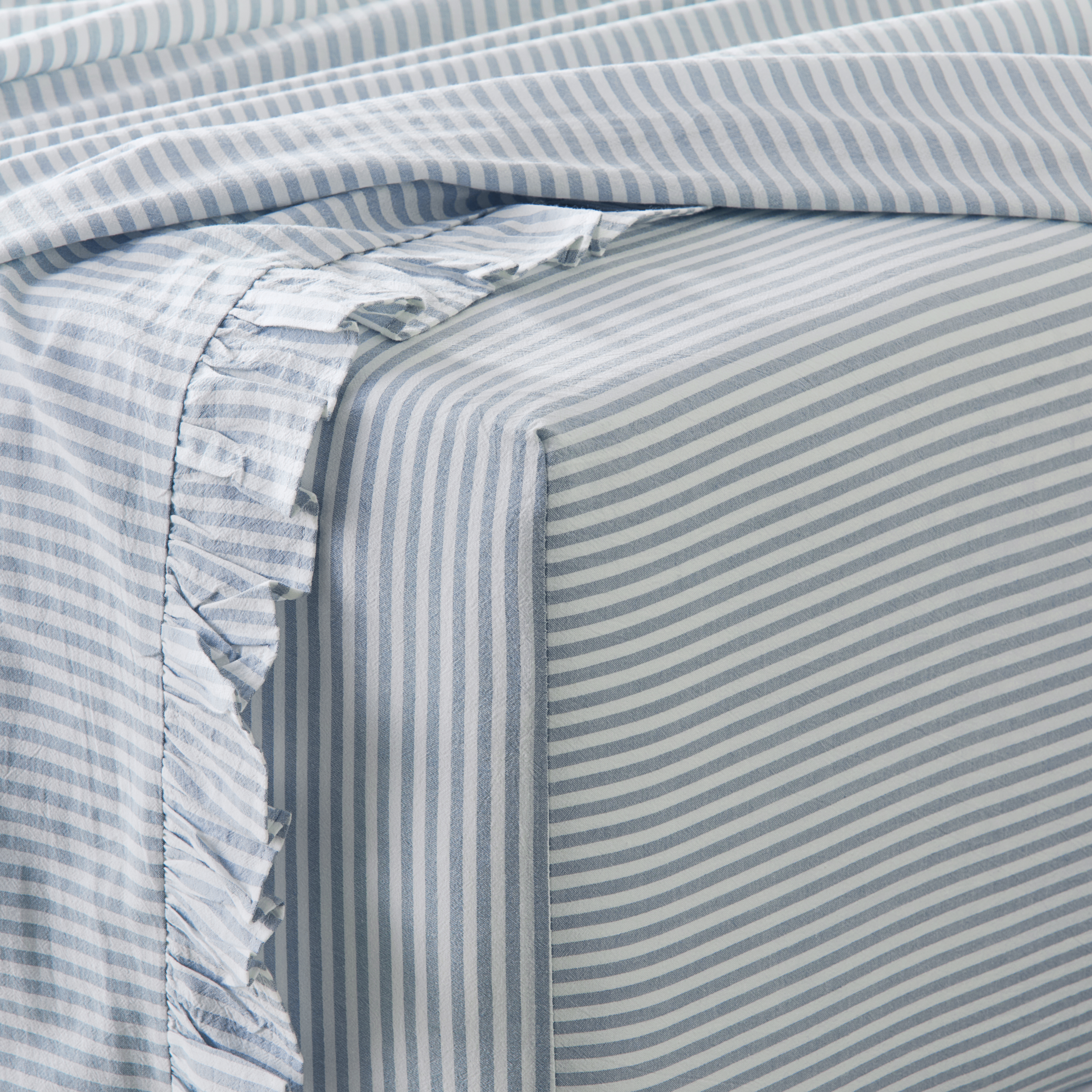 Ruffle Dusty Blue Stripe Sheet Set Adairs