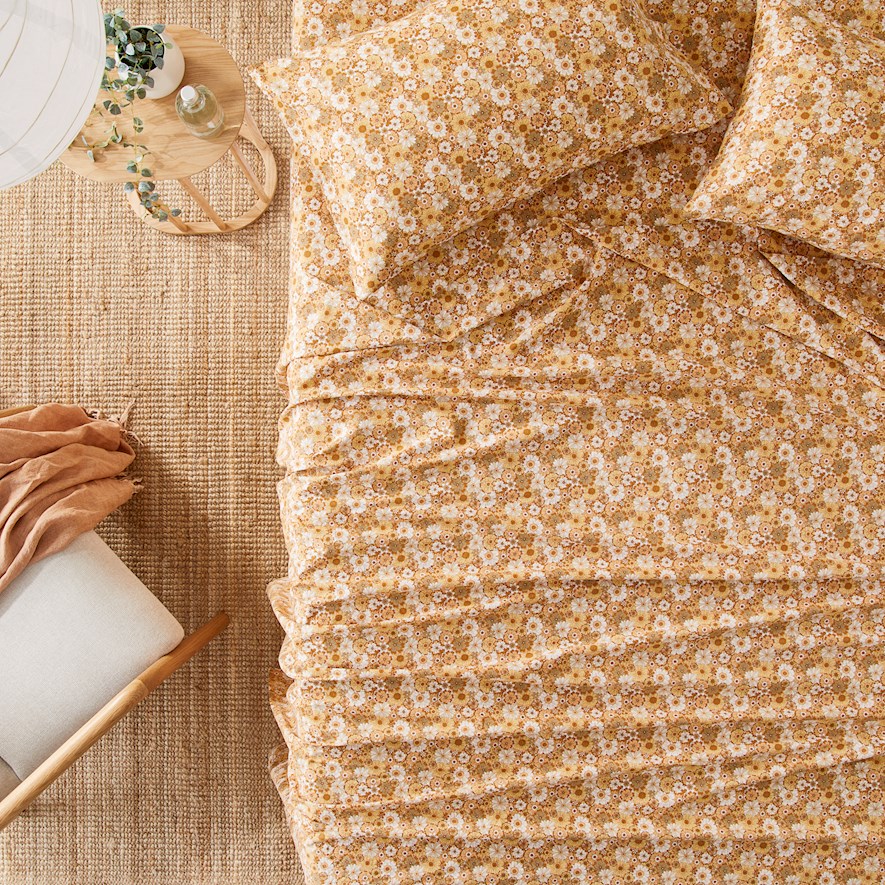 Gina Floral Mustard Printed Sheet Set Adairs