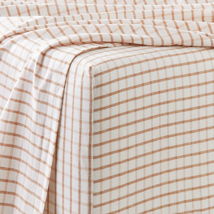 Vintage Washed Linen Cotton Earth Check Sheet Set | Adairs