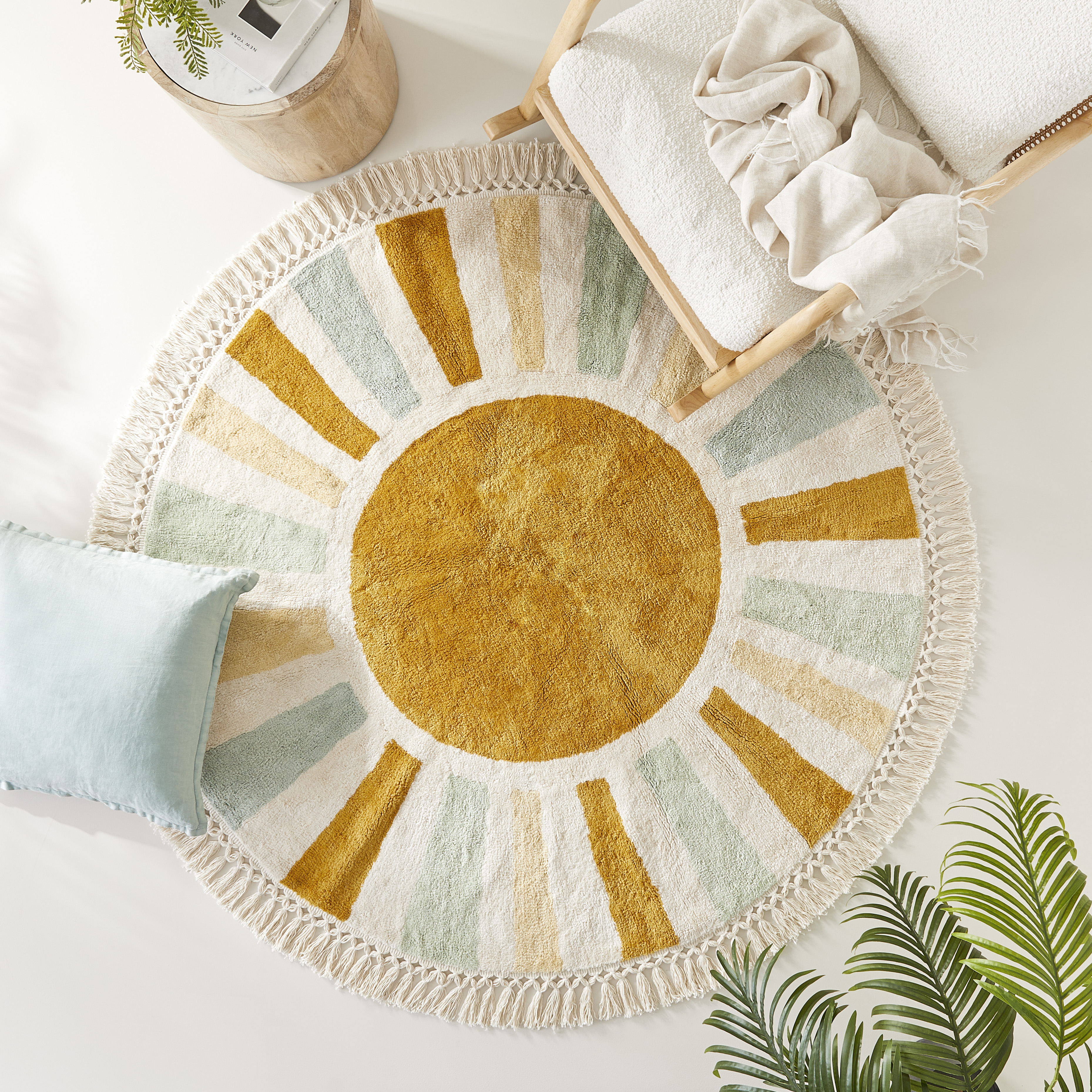 Retro Sun Sage & Ochre Multi Round Rug | Adairs