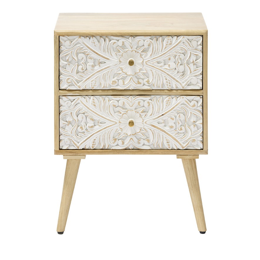 Adairs Lucia Natural White 2 Drawer Bedside Table