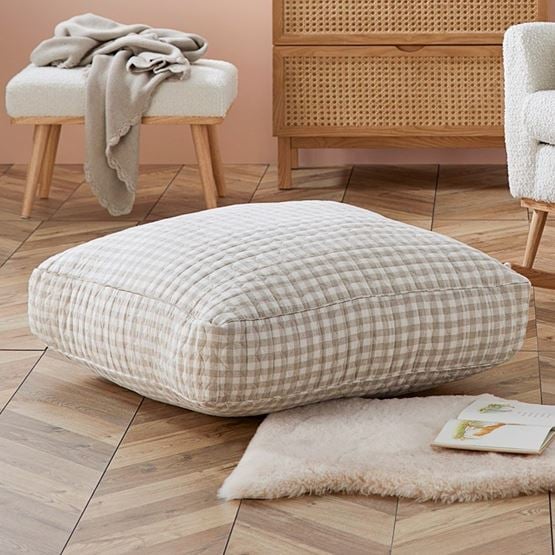 Vintage Washed Linen Linen Check Floor Cushion