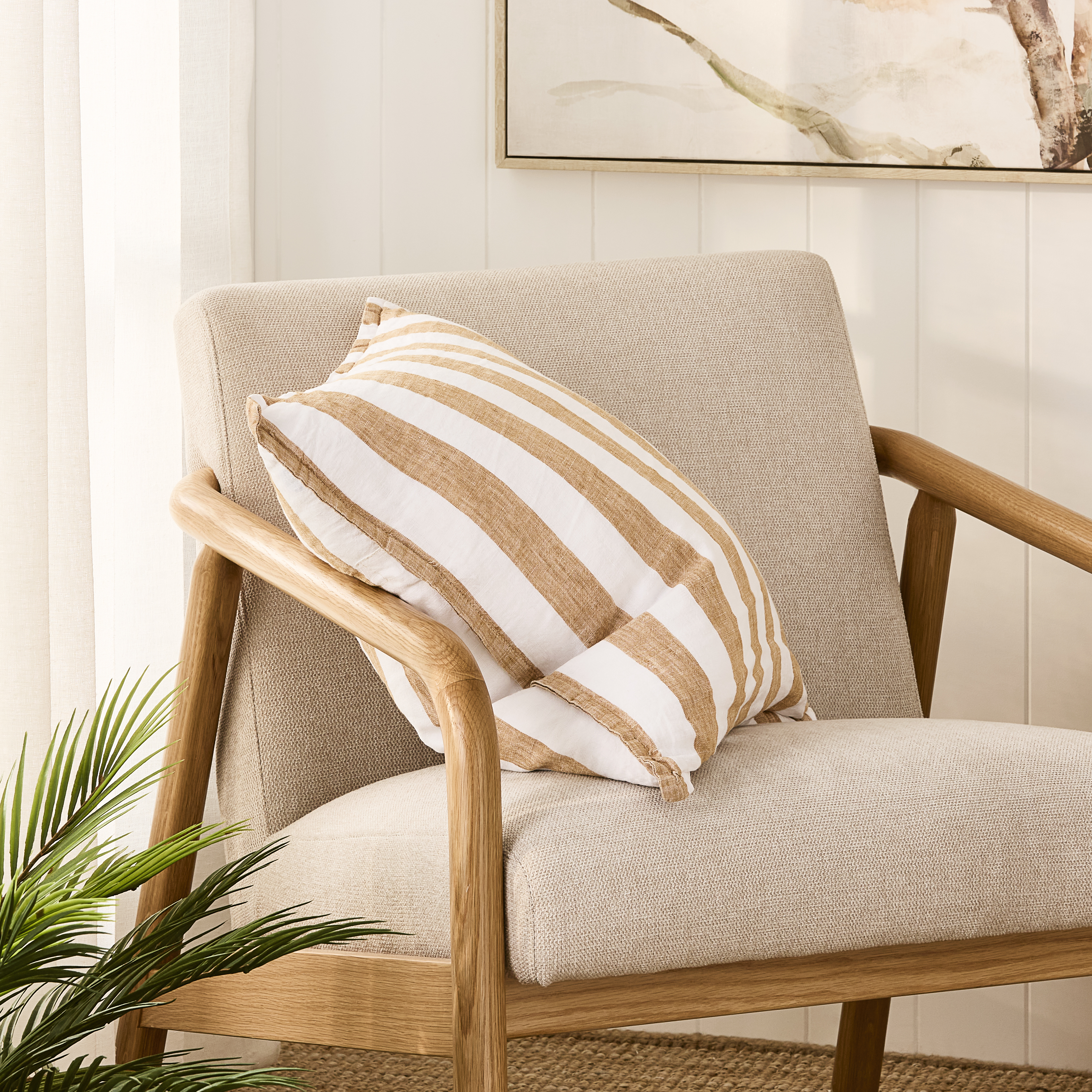 Belgian Tobacco & White Stripe Vintage Washed Linen Cushion