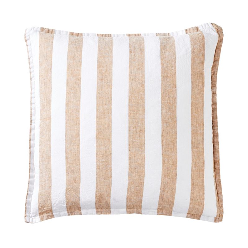 Belgian Tobacco & White Stripe Vintage Washed Linen Cushion