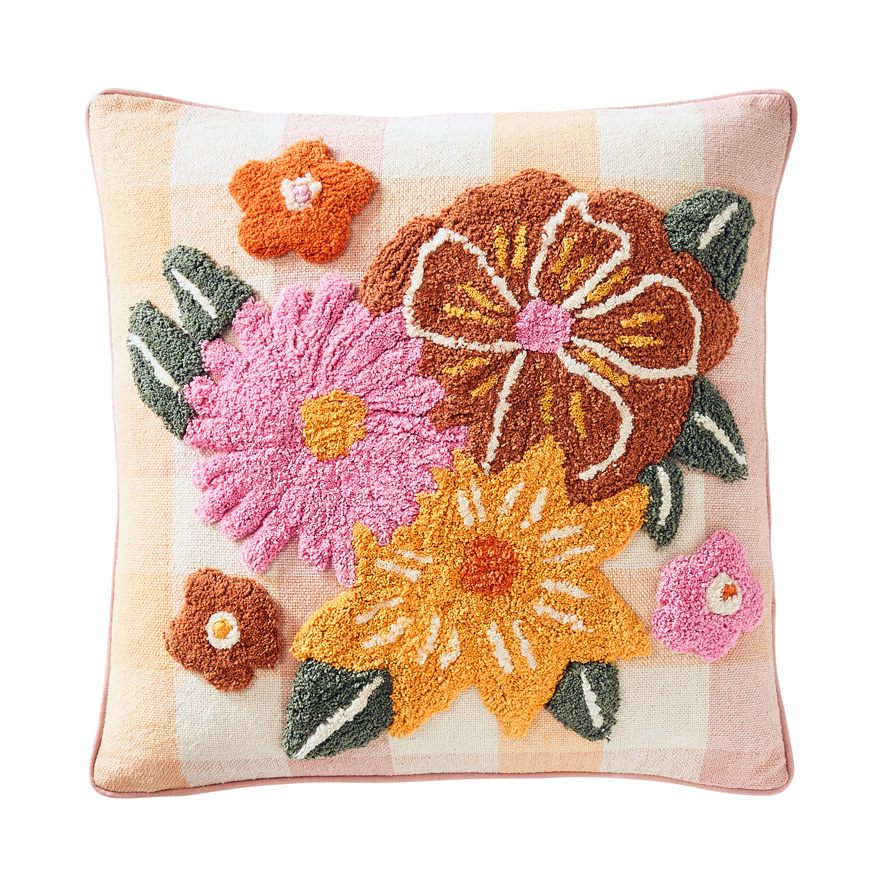 Peggy Floral Pink Tufted Cushion Adairs