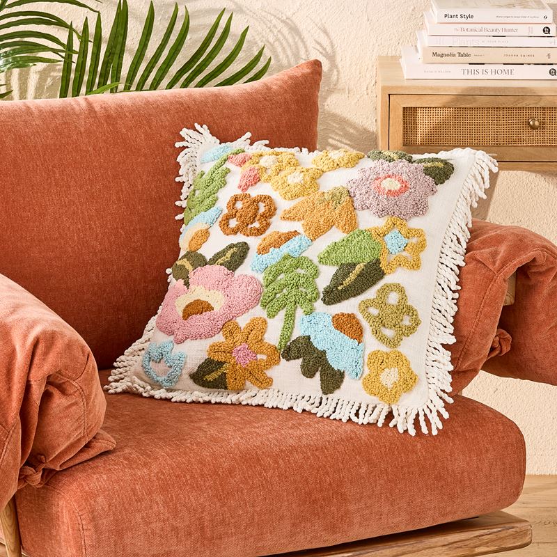 Charli Floral Natural Tufted Cushion