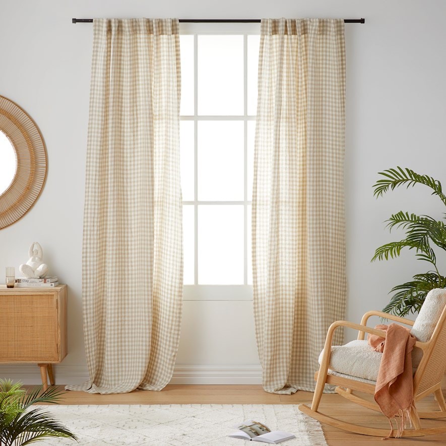 Home Republic - Vintage Washed Linen Check Curtains Set of 2 | Adairs