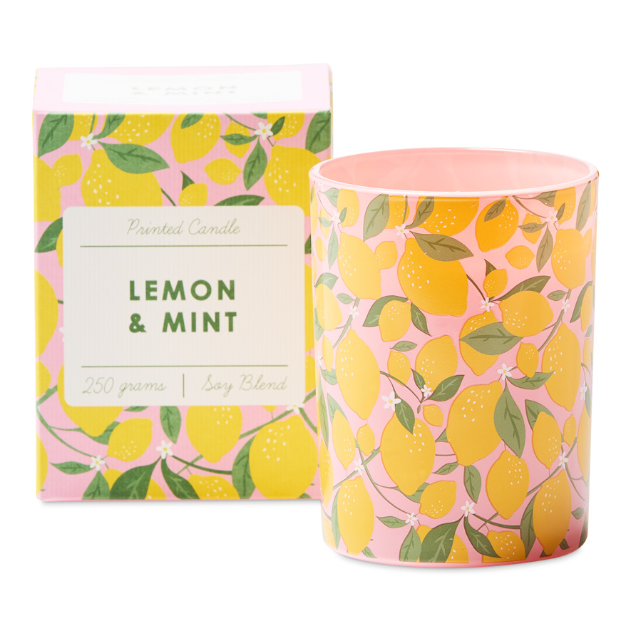 Lemons Lemon & Mint Candle Printed Candle 250g Adairs