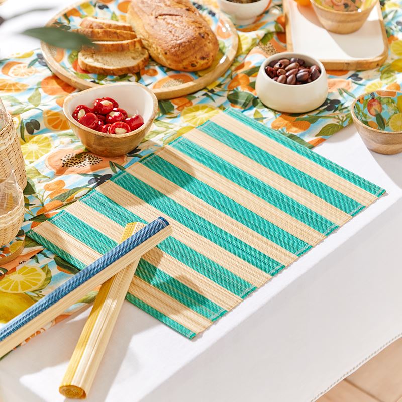 Serafina Teal & Natural Stripe Placemat Pack of 2
