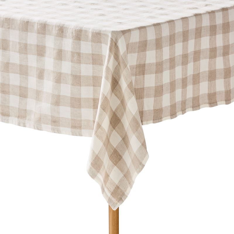 Belgian Natural Check Vintage Washed Linen Tablecloth