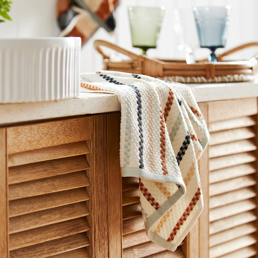 Mimi Blue Sand Cotton Bamboo Tea Towel Pack of 2 Adairs