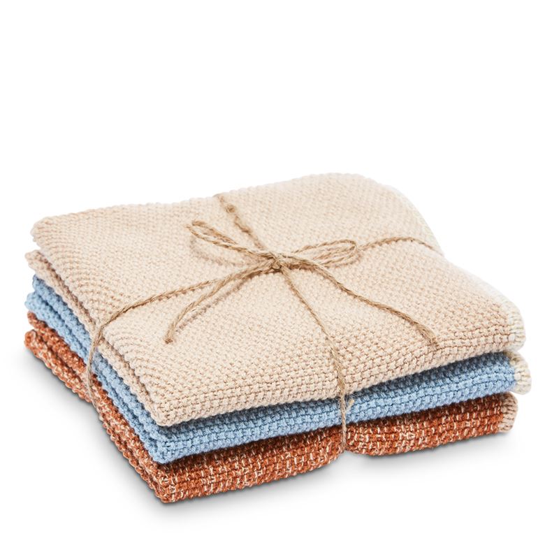 Leda Blue Abode Bamboo Cotton Dish Cloth 3 Pack, Tea Towels