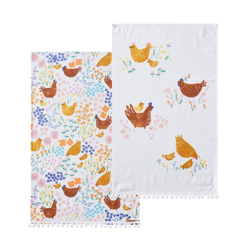 Blooming Chickens Tea Towels Pack 2 Multi