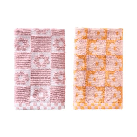 Retro Floral Sherbet & Lavender Cotton Bamboo Tea Towels Pack of 2