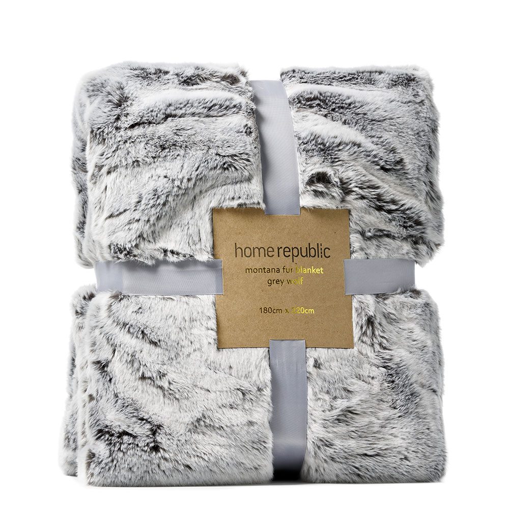 Montana Grey Wolf Fur Blanket Adairs