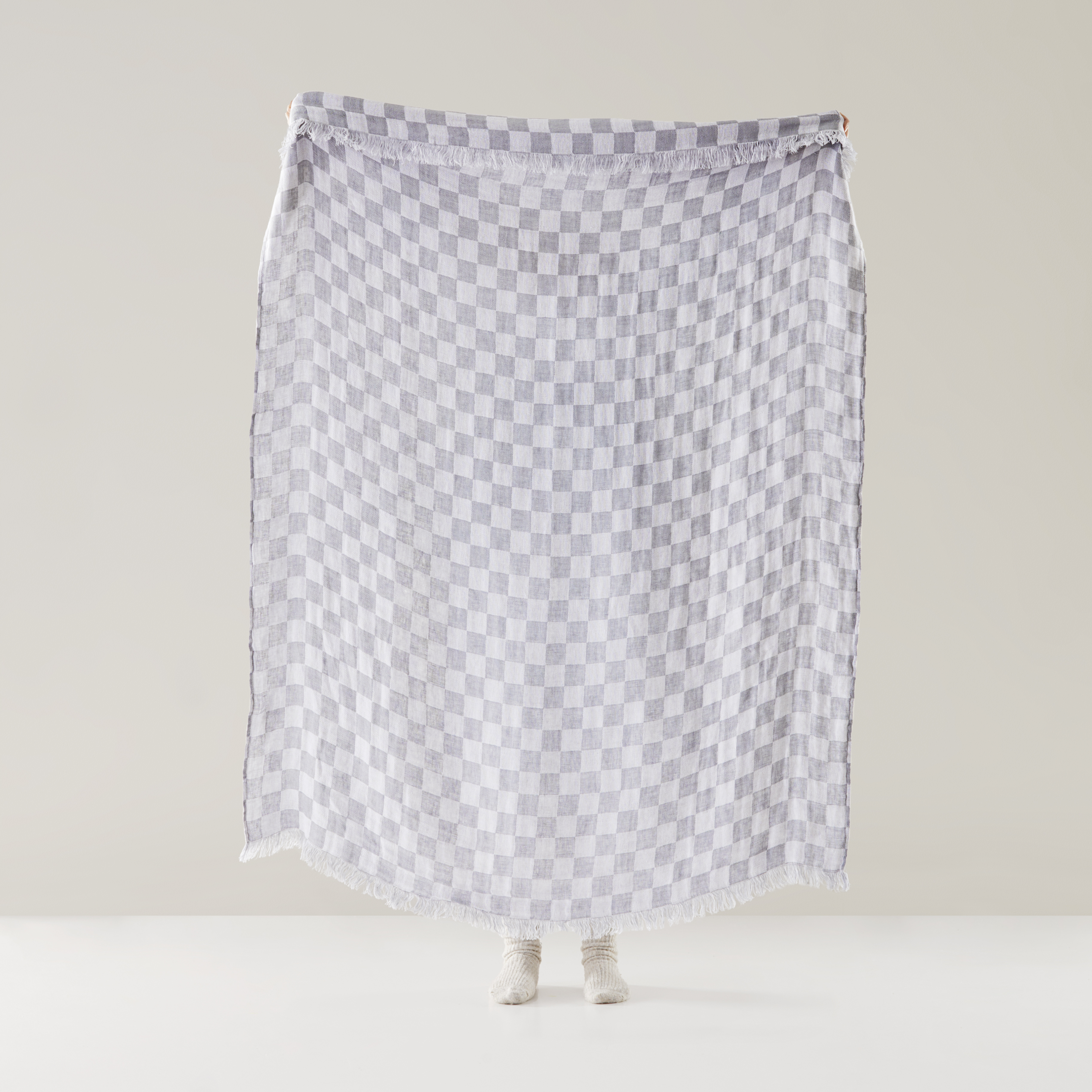 Elora Denim & White Check Linen Throw | Adairs