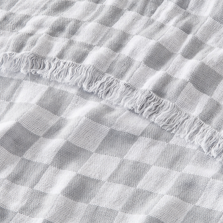 Elora Denim & White Check Linen Throw | Adairs