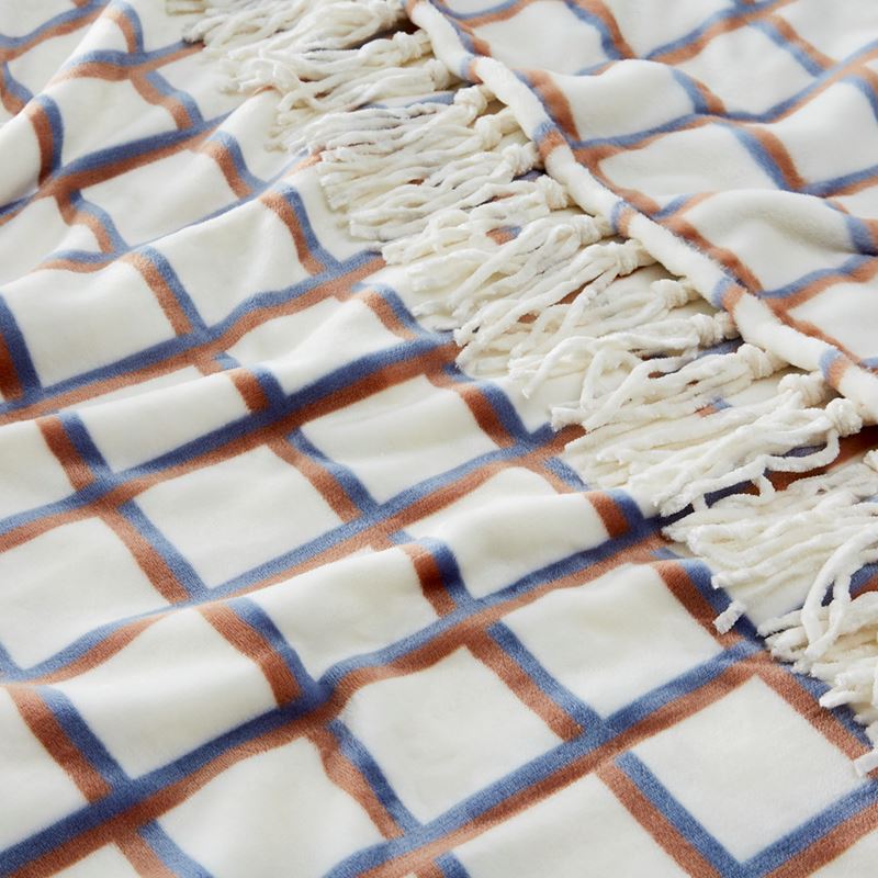 Aspen Blue & Brown Grid Fleece Tassel Print Throw