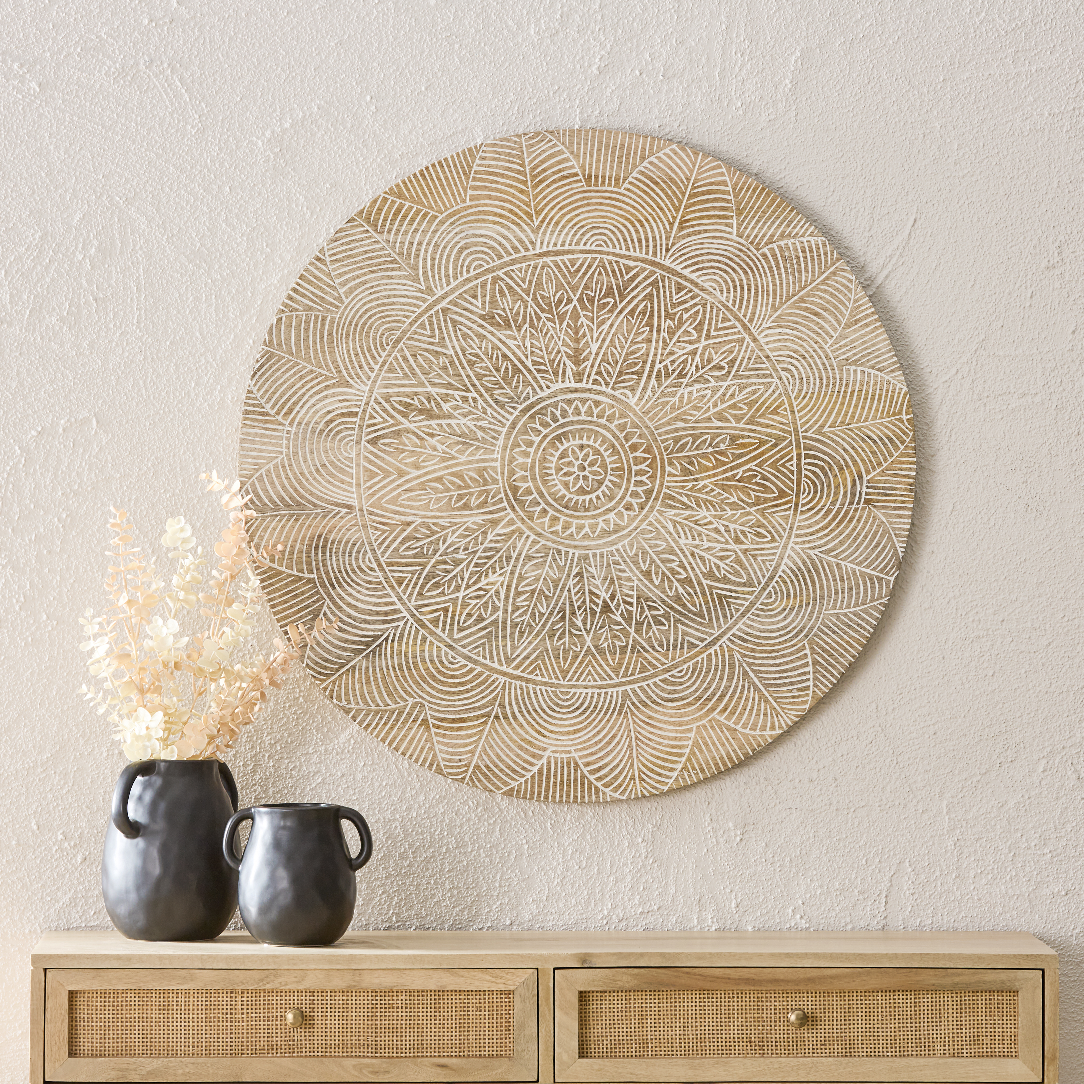 Kubu Natural & White Wash Round Wall Art | Adairs