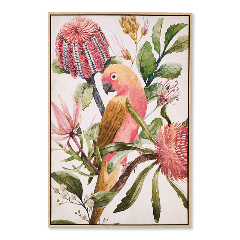 Flora & Fauna Peach Parrot Canvas Adairs