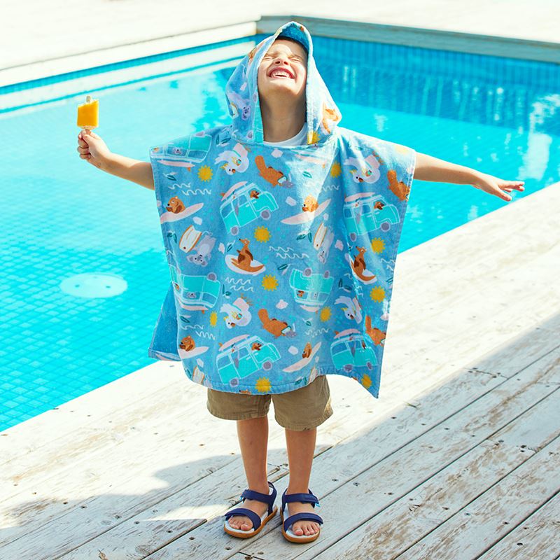 Aussie Summer Blue Kids Hooded Towel