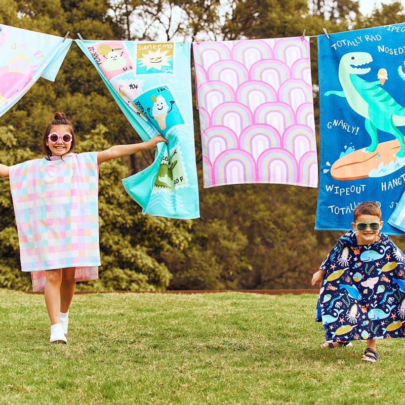 Kids Surfing T-Rex Beach Printed Towel