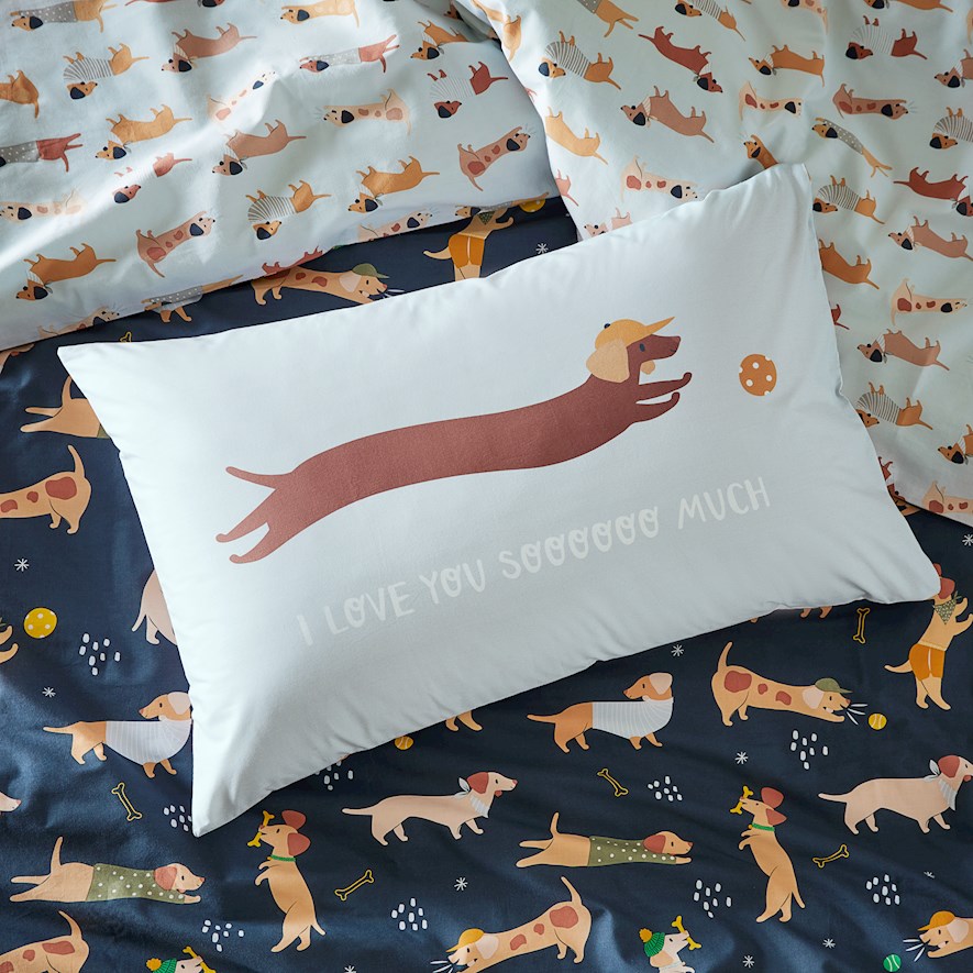 Adairs Kids Dachshund I Love You So Much Sage Text Pillowcase Adairs